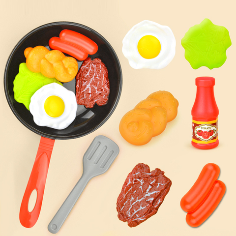 8 pièces cuisine nourriture jouets Simulation ustensiles de cuisine jeu ensemble semblant jouer Pot Steak légumes pain Hot Dog Omelette enfants fille jouet ► Photo 1/6