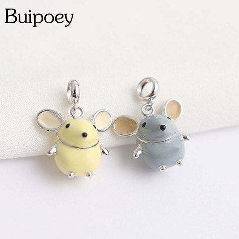 Buipoey 2 pièces 2022 émail souris pendentif grandes oreilles souris zodiaque Rat breloques Fit marques collier Bracelet Animal bijoux pour les femmes ► Photo 1/6