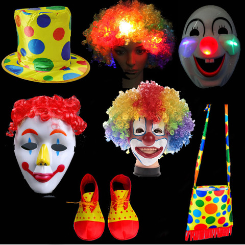 Perruque, chapeau de Clown amusant, masque, sac chaussures, vêtements de Clown, accessoires Cosplay, pour robe de soirée, anniversaire, Halloween, accessoires pour déguisement ► Photo 1/4