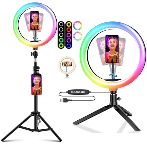 Tongdaytech Dimmable rvb LED Selfie anneau remplissage lumière Photo anneau lampe avec trépied pour maquillage vidéo en direct Aro De Luz Para celulaire ► Photo 1/6