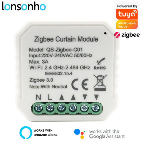 Lonsonho Tuya Module d'interrupteur à rideau Zigbee intelligent pour Support moteur aveugle Zigbee2MQTT Alexa Google Assistant domestique vie de maison intelligente ► Photo 1/6