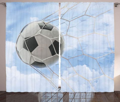 Sports fenêtre rideaux ballon de football but avec ciel nuageux été activités de plein air sport salon chambre décor rideau ► Photo 1/4
