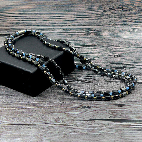 Collier classique avec perles en hématite, Simple, pour thérapie, pour hommes et femmes, avec bébé bleu, or, argent, perles d'espacement ► Photo 1/6