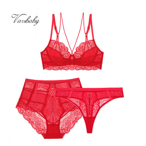 Varsbaby-3 pièces en dentelle florale, sous-vêtements sexy, culotte taille haute + tanga, coupe non doublée, pour dames, 3/4 ► Photo 1/6