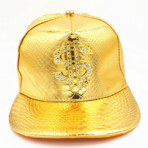 Doitbest-casquette hip-hop en cuir ajustable, style dollar doré en métal, pour hommes et femmes ► Photo 1/6