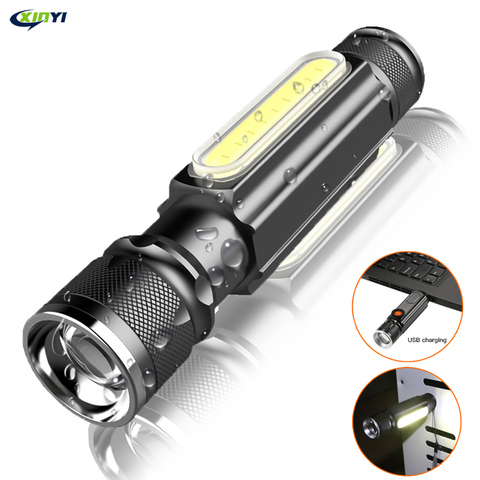 Multifonctionnel, Rechargeable par USB, batterie intégrée lampe de poche LED, puissante torche T6 latéral COB, lumière de travail, aimant arrière, 6000lm ► Photo 1/6