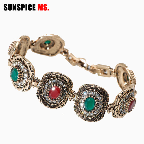 Sunspicems – Bracelet à maillons en cristal pour femmes, bijoux Vintage, couleur or Antique, rond en résine, bohème ethnique, cadeau de mariage, ami ► Photo 1/6