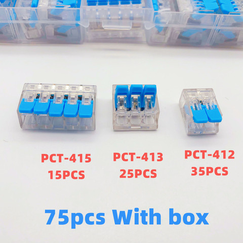 Connecteur de fil et de câble universel PCT, boîte de 75 pièces, accessoire de connexion rapide de fil domestique/industriel compact, enfichable bleu transparent ► Photo 1/6