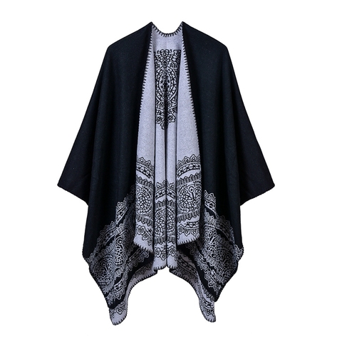 Vêtements d'extérieur pour femmes écharpes d'hiver automne impression Ponchos Cape châle dames tricot châle Cape Cardigan écharpe Poncho dame Pashmina ► Photo 1/6