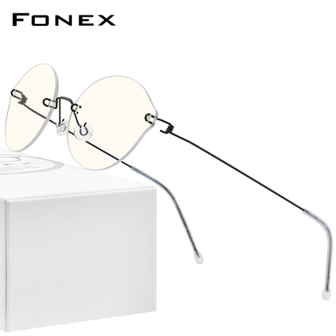 FONEX – lunettes rondes rétro sans bords en alliage de titane pour hommes et femmes, verres Anti-lumière bleue, lentille en Nylon, AB011, 2022 ► Photo 1/6