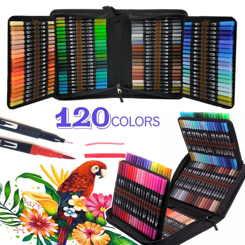 Manga – stylos aquarelle de 12 à 120 couleurs, Fineliner avec pointe en feutre, marqueurs artistiques, stylo de coloriage pour calligraphie, dessin, croquis de couleur ► Photo 1/1