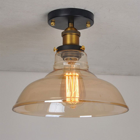 Plafonnier industriel rétro en verre simpliste, éclairage de plafond, idéal pour un loft, un vestiaire, un balcon ou une véranda ► Photo 1/6