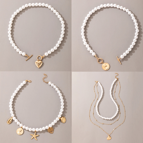 Tocona luxe perle pierre coquille pendentif collier pour femmes été étoile coeur chaîne collier ras du cou bohème bijoux cadeau ► Photo 1/6