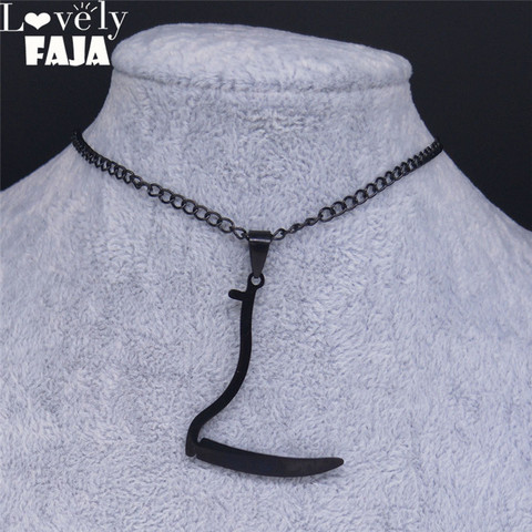 Belle FAJA gothique en acier inoxydable faucille sans cou femmes noir Grim Reaper colliers et pendentifs bijoux colier femme N4125S03 ► Photo 1/6