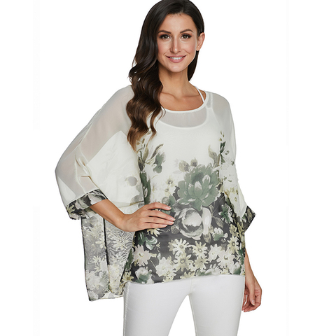 BHflutter-chemisier en mousseline de soie, nouvelle collection 2022, chemisier imprimé Floral, à la mode, chauve-souris, été décontracté, grande taille 4XL ► Photo 1/6