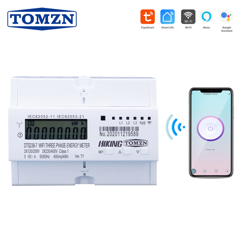 Tuya 3 phases Din Rail WIFI Smart compteur d'énergie minuterie consommation d'énergie moniteur kWh mètre wattmètre 3*120V 3*220V 3*230V 50/60Hz ► Photo 1/6