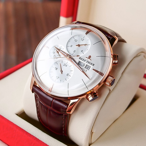 2022 récif tigre/RT marque supérieure de luxe automatique montre Reloj Hombre Multi fonction or Rose mode montres bracelet en cuir RGA1699 ► Photo 1/6