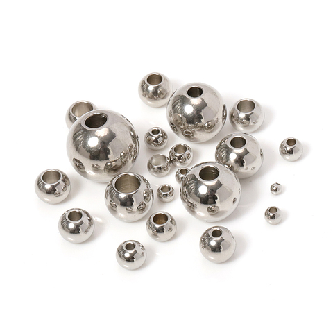 100 pièces en acier inoxydable entretoise perles en vrac boule 3-10mm grand petit trou pour breloques Bracelets colliers fabrication de bijoux en gros ► Photo 1/6