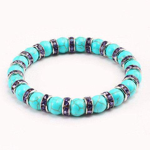 Naturel Bleu Turquoise Pierre Charme Bracelets Pour Femme Hommes Strass Chakra Perles Bracelet Bouddha Prière Bijoux Cadeaux ► Photo 1/6