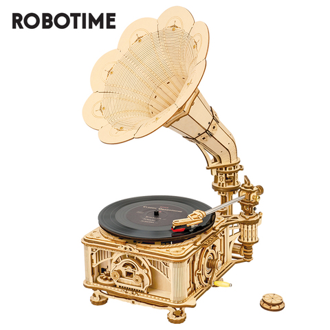 Robotime ROKR bricolage manivelle classique Gramophone en bois Puzzle modèle Kits de construction assemblage jouet cadeau pour enfants LKB01 ► Photo 1/6