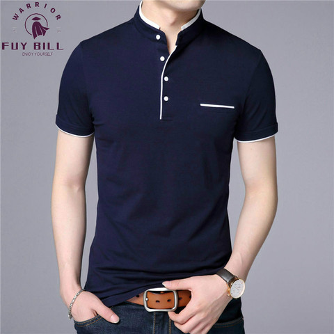 FuyBill Mandarin col à manches courtes t-shirt hommes 2022 printemps été nouveau Style Top hommes marque vêtements Slim Fit coton T-Shirts ► Photo 1/6