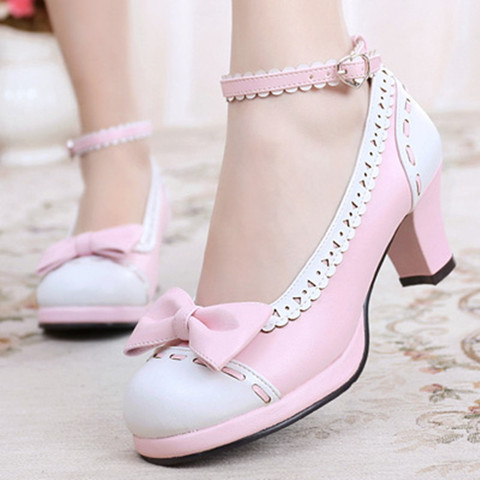 Princesse japonaise fille Lolita bow mignon jk étudiant tête ronde à talons hauts et doux chaussures Vintage doux Lolita chaussures cos loli ► Photo 1/6