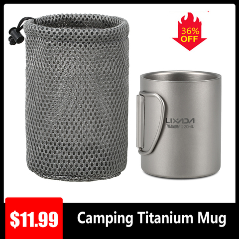 Lixada Camping titane tasse Double paroi titane tasse en plein air pique-nique ustensiles de cuisine café eau tasse avec poignée pliable 50ML-750ML ► Photo 1/6