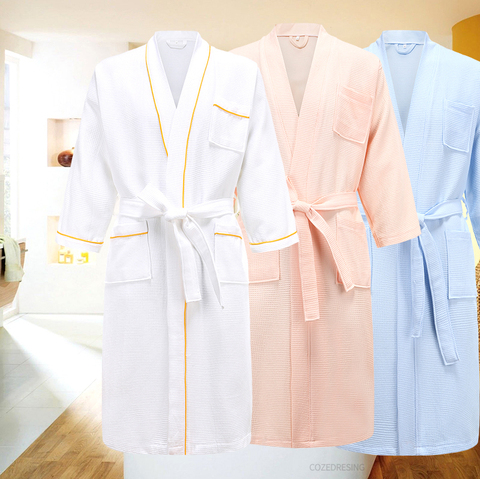 5 étoiles hôtel 100% coton hommes Kimono peignoir grande taille serviette peignoir hommes gaufre Robes pour femmes longue Robe de chambre vêtements de nuit ► Photo 1/6