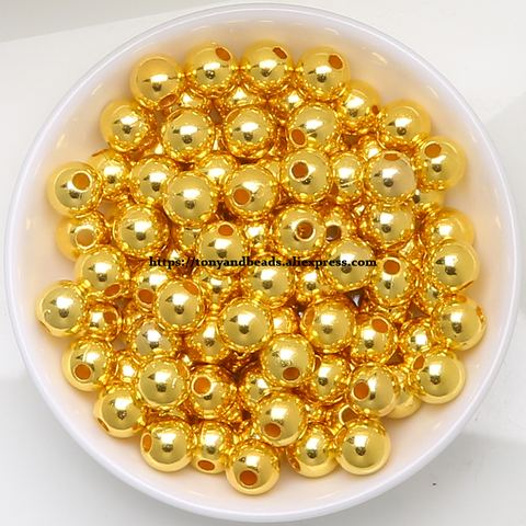 Perles d'espacement rondes acryliques en or lisse Plt ABS 4 6 8 10 12MM taille de choix pour la fabrication de bijoux ► Photo 1/1