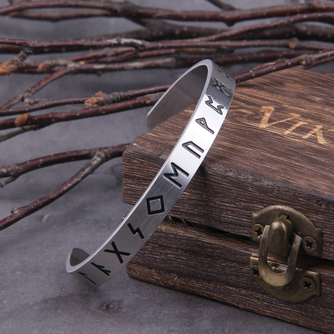 Nouveau bracelet nordique viking rune bracelet bracelet réglable amulette manchette avec valknut acier inoxydable qualité hommes bijoux avec boîte ► Photo 1/6