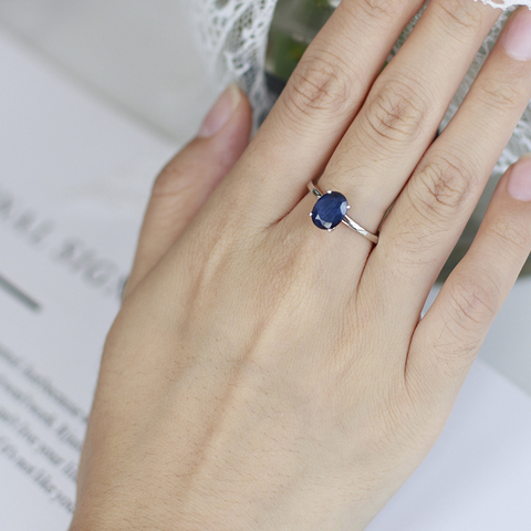 Gem's Ballet – bague classique ovale en saphir bleu naturel pour femmes, anneau de mariage Simple en argent Sterling 925 pur 2.02Ct ► Photo 1/6