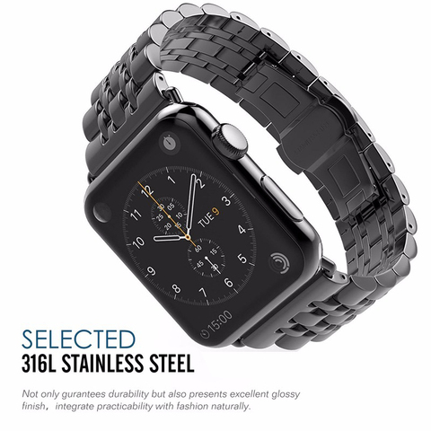 Bracelet en acier inoxydable pour Apple Watch, 44mm 40mm 42mm 38mm Iwatch série 6 SE 5 4 3 2, Bracelet en métal, accessoires ► Photo 1/6