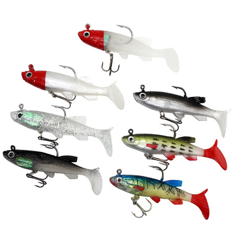 Appât artificiel en Silicone souple pour la pêche à la mouche, leurre pour attraper des poissons, avec 2 hameçons, Swimbait, Wobbler, 8.5cm, 14g ► Photo 1/6