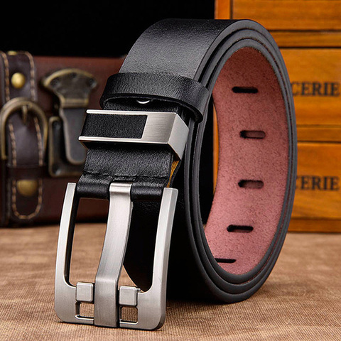 Ceinture avec boucle ardillon en cuir véritable homme, [LFMB] ► Photo 1/6