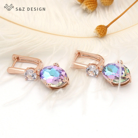 S & Z – boucles d'oreilles ovales en cristal pour femmes, DESIGN en forme d'œuf, en or Rose 585, zircone cubique, bijoux de mariage à la mode, 2022 ► Photo 1/6