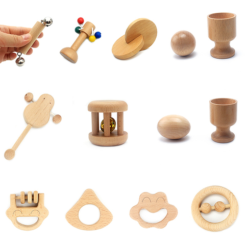 Jouet Montessori pour nouveau-né, objet en bois, objet en bois, exercice de préhension à la main, coquetier, boîte Cube, lit de bébé, cloche, hochet, cadeau Vocal ► Photo 1/6