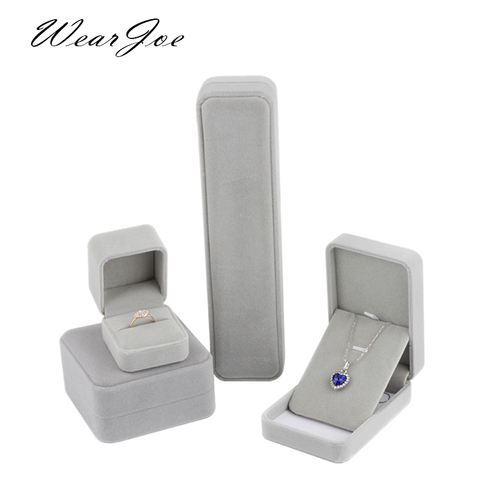 Boîte de rangement pour bagues de mariage, vente en vrac, clous de boucle d'oreille, pendentif collier, ensemble de bijoux, boîte-cadeau, coffret organisateur étui gris en velours ► Photo 1/6