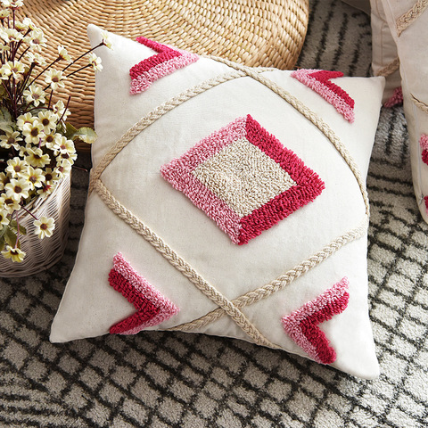 Housse de coussin en coton rose ivoire, taie d'oreiller, 30x50cm/45x45cm, broderie de diamant, pour décoration de la maison, salon, chambre à coucher ► Photo 1/6