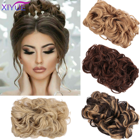 XIYUE – Chignon synthétique court bouclé, bande élastique en caoutchouc, deux peignes en plastique, Extensions de cheveux, faux Chignon pour filles ► Photo 1/6