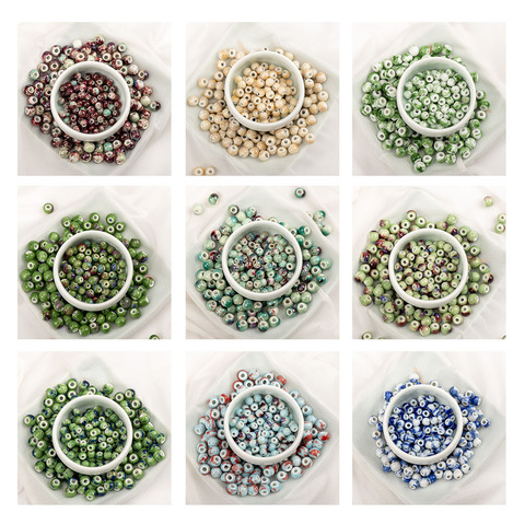 6 #8 #100 pièces chine perles en céramique colorées pas de verre fleur porcelaine perle pour la fabrication de bijoux # A511A ► Photo 1/6