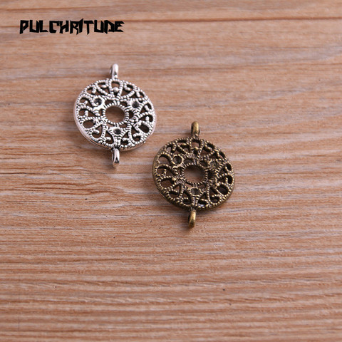 Collier en alliage de Zinc pour femmes, 20 pièces, 17x24mm, deux couleurs, breloque, à la mode, DIY, connecteur rond creux, pendentif ► Photo 1/5