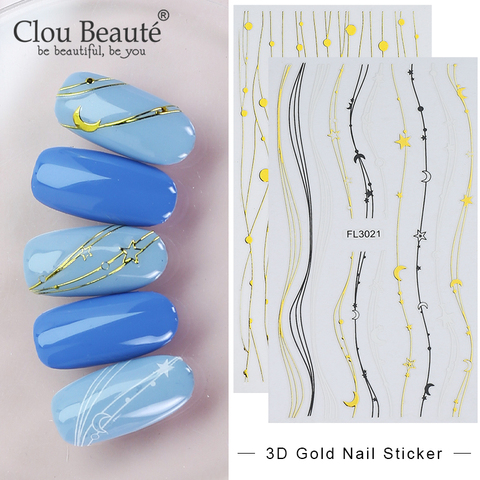 Autocollants 3D pour Nail Art, décorations pour Nail Art, blanc, noir, or, rayures courbes, lignes adhésives, feuille, argent, métal, DIY bricolage ► Photo 1/6