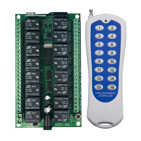 Interrupteur de télécommande sans fil, système de contrôle à distance, relais récepteur émetteur 16 canaux, 315/433 MHz, DC 12V 24V ► Photo 1/2