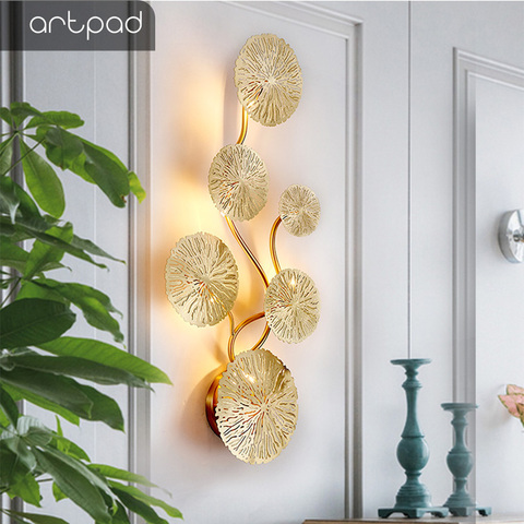 Artpad cuivre Lustre or Lotus feuille applique Vintage rétro chevet salon Art décor maison éclairage appliques G4 ampoule ► Photo 1/6