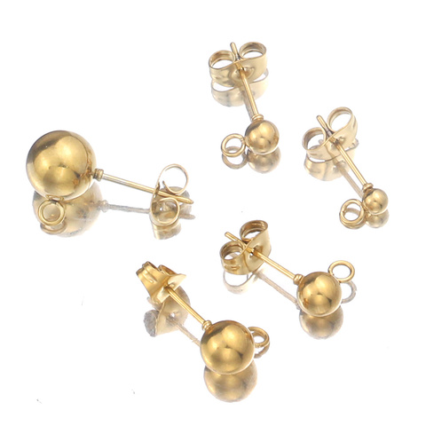 Boucles d'oreilles hypoallergéniques en acier inoxydable, 20 pièces, 3, 4, 5, 6, 8mm, boule ronde, goujon avec boucle, pour bricolage, fournitures de fabrication de bijoux ► Photo 1/6