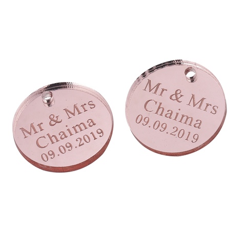 Étiquettes pour centres de Table personnalisés, effet miroir, cercle gravé, nom de famille Mr & Mrs, cadeaux pour mariage, anniversaire, décoration, 50pcs ► Photo 1/2