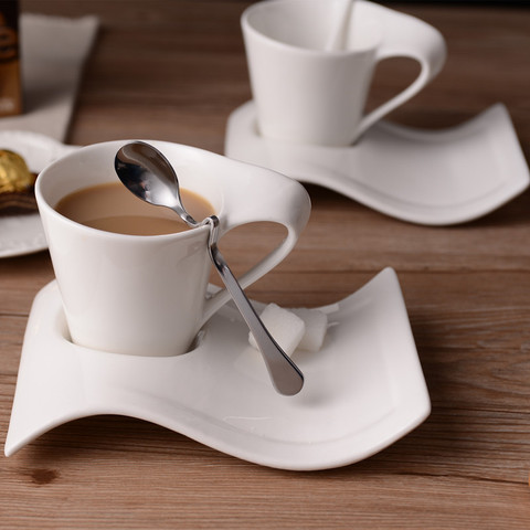 Ensemble tasse et soucoupe à café en céramique, style ondulé créatif, luxe européen, petit couple, 90ml/130ml/200ml/300ml ► Photo 1/5