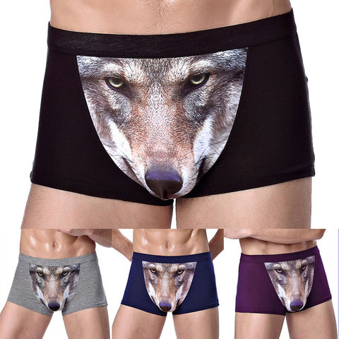 Grande taille homme sous-vêtements L-3XL drôle Cool caleçon loup Modal U convexe sous-vêtements hommes boxeurs confortables doux Boxer Shorts homme ► Photo 1/6