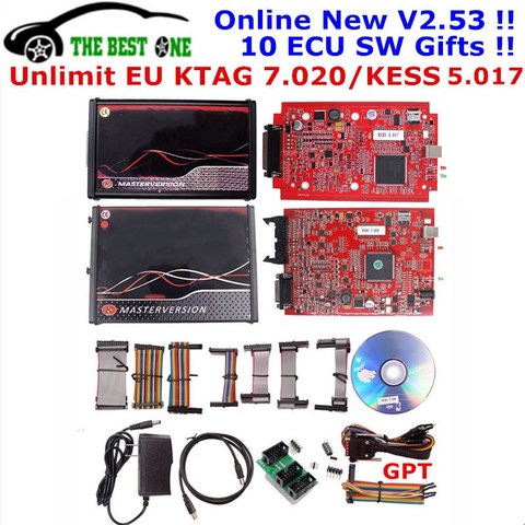 Illimité V2.47 EU rouge KTAG V7.020 4 LED SW V2.25 en ligne KESS V2 V5.017 K-TAG 7.020 maître V2.23 KESS OBD2 réglage programmeur ECU ► Photo 1/6