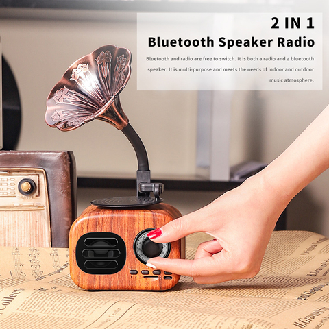 Haut-parleur Bluetooth rétro bois Portable boîte sans fil Mini haut-parleur extérieur pour système de son TF FM Radio musique MP3 Subwoofer ► Photo 1/1